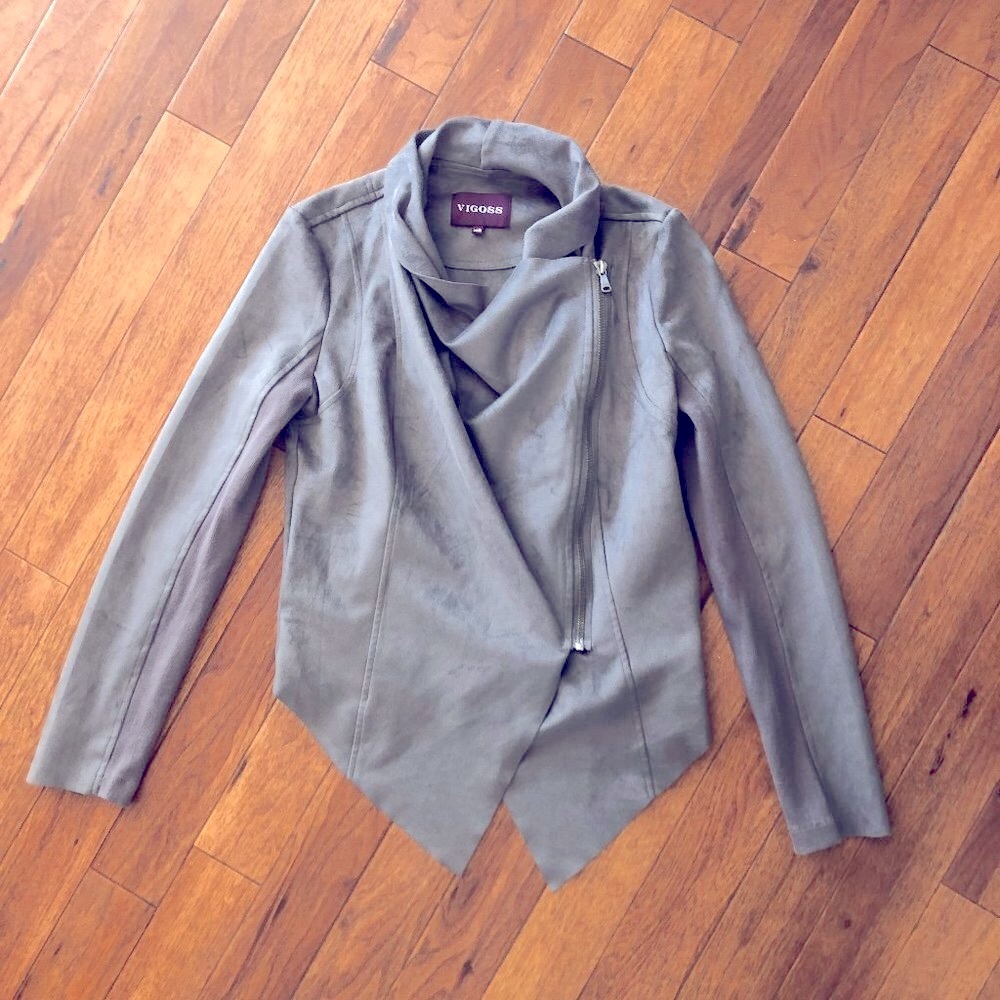 Vigoss Grey Suede Wrap Zip Jacket with Pockets